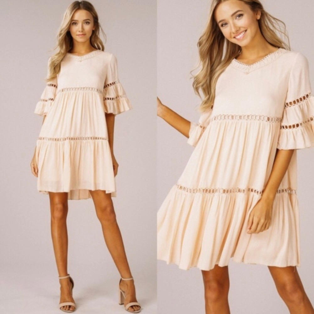 Ruffled Babydoll Dress W/ Bell Sleeves